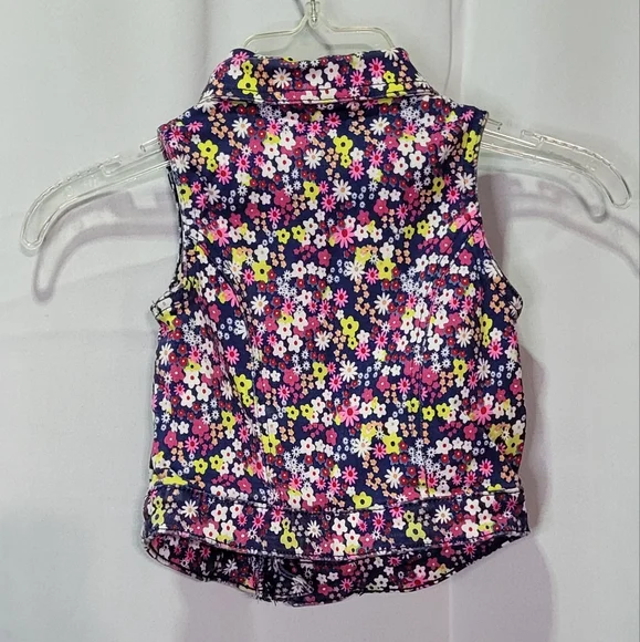One Step Up Girls Blue Ditsy Collared Floral Denim Zip Up Vest Size 5/6- EUC 🐈 - Picture 8 of 9